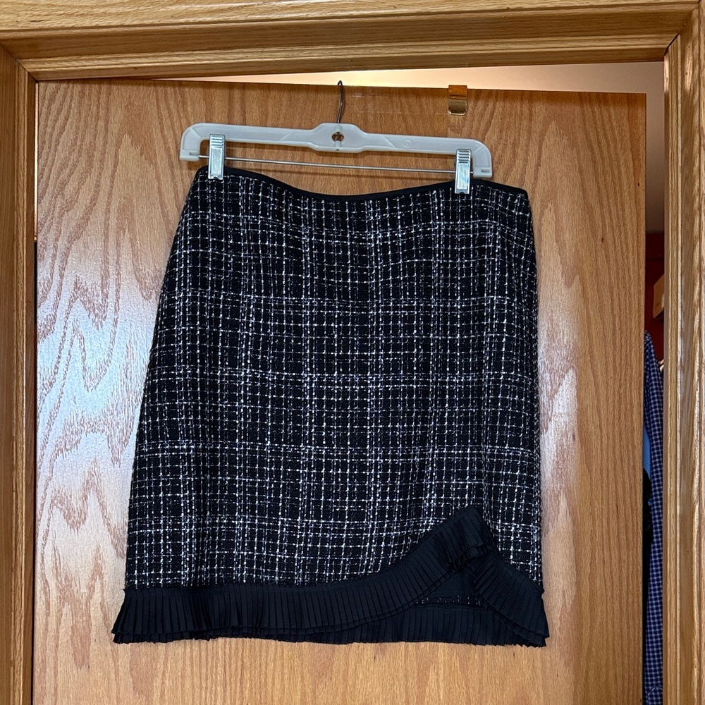 Black Tweed Plaid Pencil Skirt - Women's